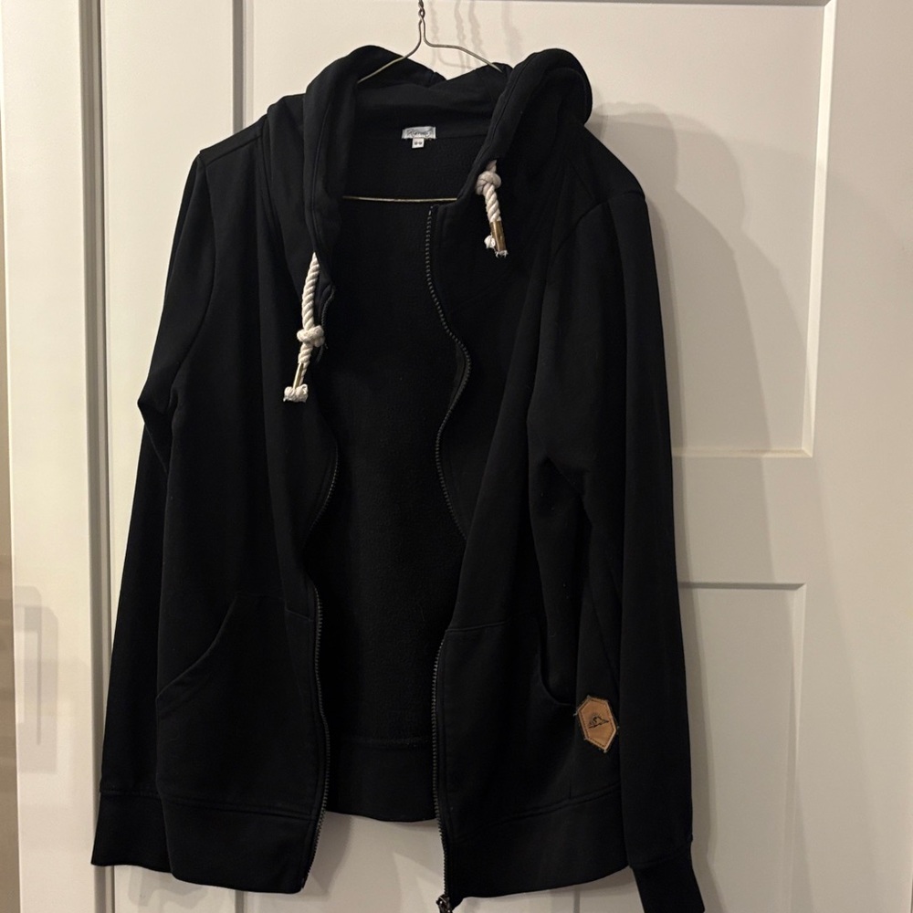 Black Zip-Up Hoodie with Rope Drawstrings